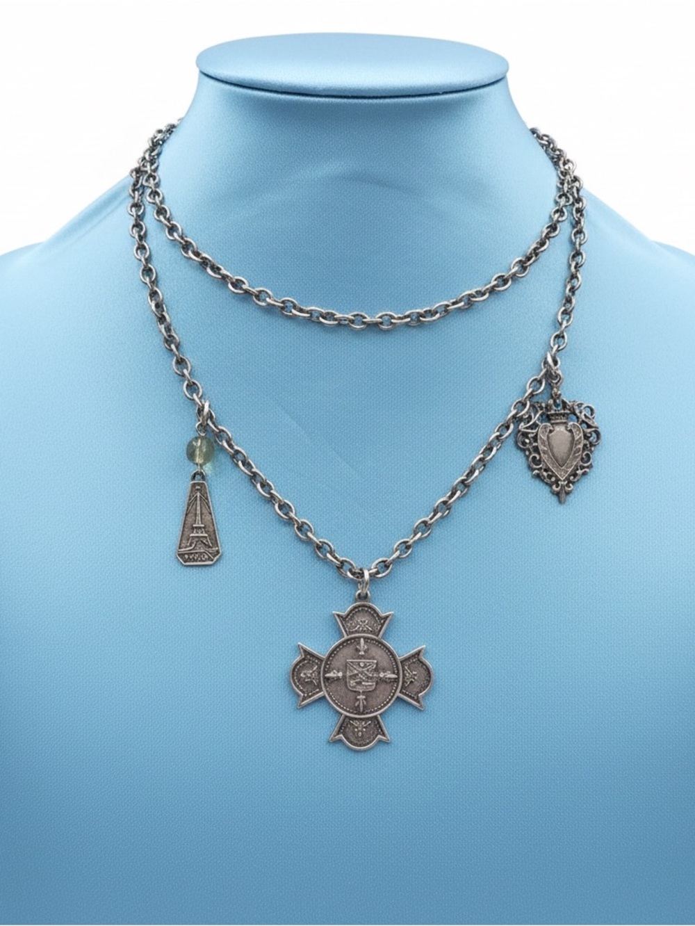 French Kande Paris Long Opera Necklace, Religious Charm Necklace, French
